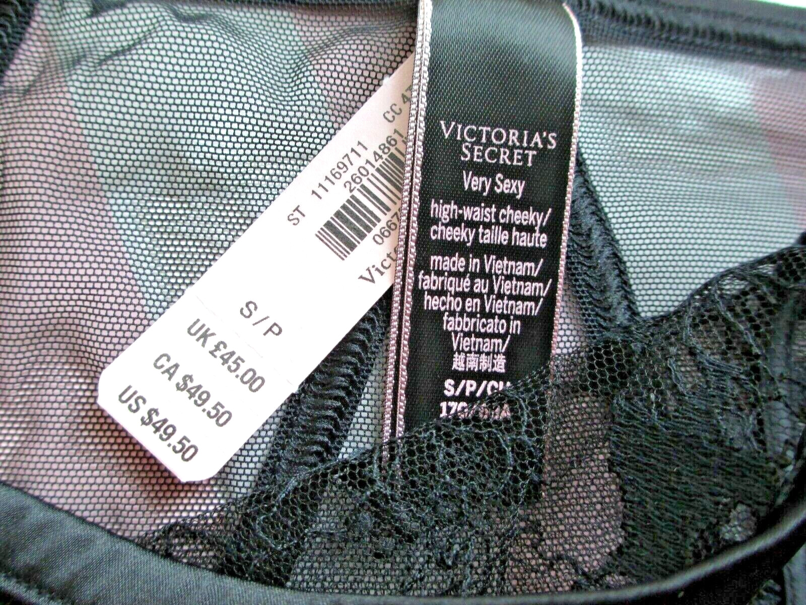 VICTORIA’S SECRET VERY SEXY High Waist Cheeky Brief Panty VS Black Lace S M NWT
