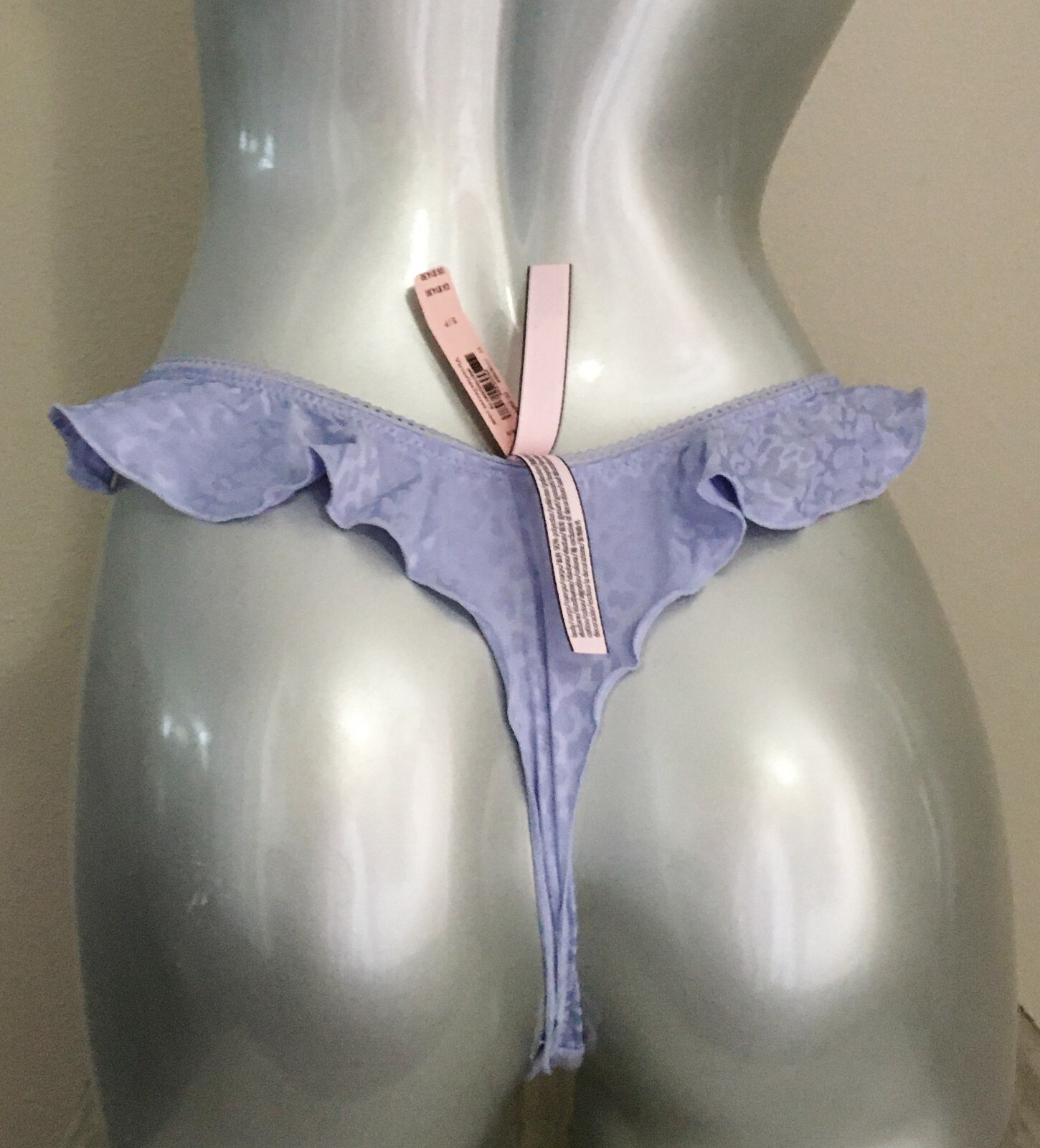 NWT Victorias Secret Ruffle Satin Thong Panty Icy Lavender M