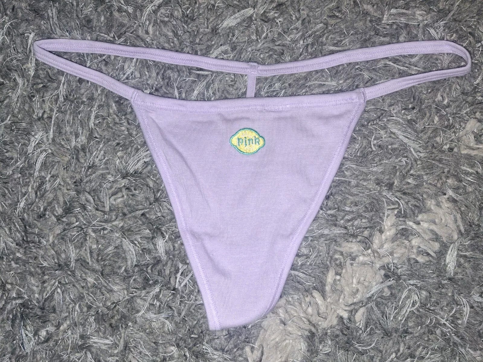 NeW Embroidered Fruity Logo cotton V-string Panty Size Medium Lavender