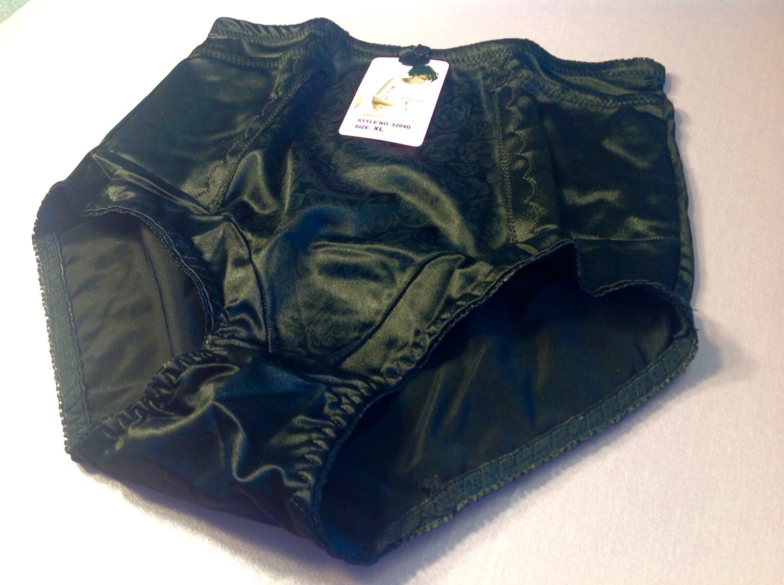 Women Panties,Briefs,Control Panties “Ann Diane” Size M. Black Satin W/2 Pockets