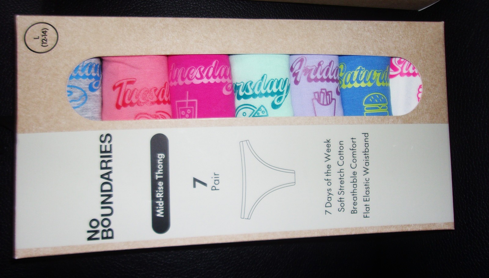 Three No Boundaries L Mid-Rise Thong Panties 7 Days of the Week Pack (Pack of 7)