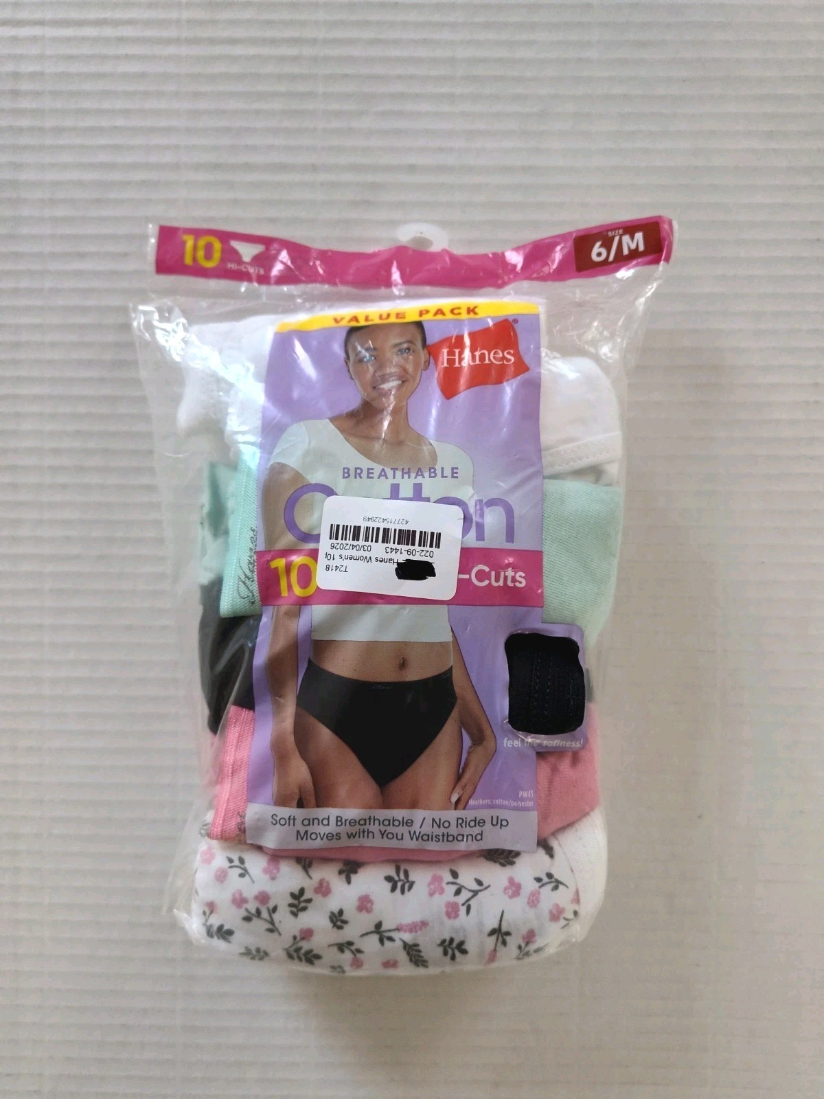Hanes Breathable Cotton Hi-Cut Briefs Womens Size 6/M Tagless 10 Pack Multicolor