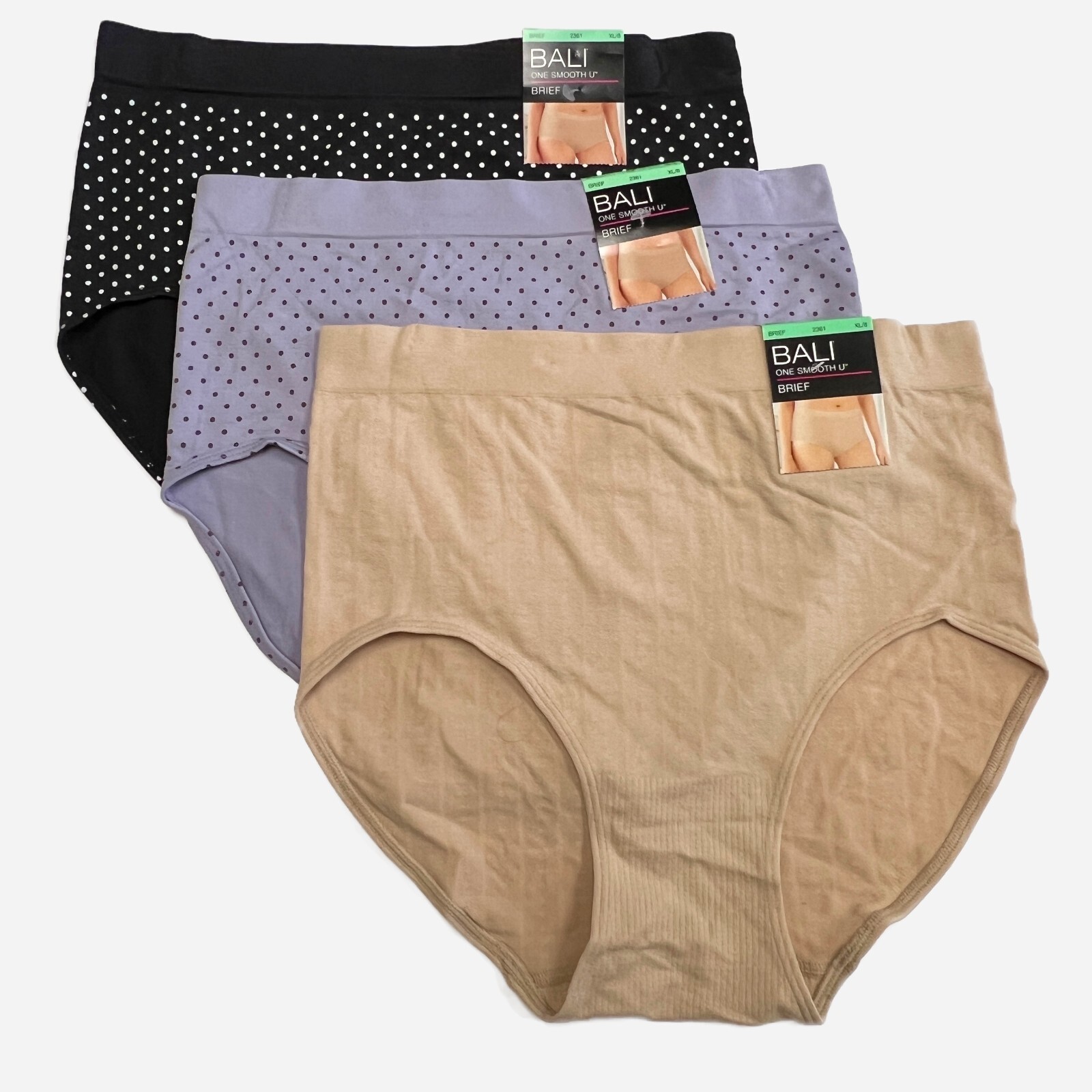 Bali One Smooth U Brief Panty XL Size 8 NWT 2361 Underwear 3 PACK Panties