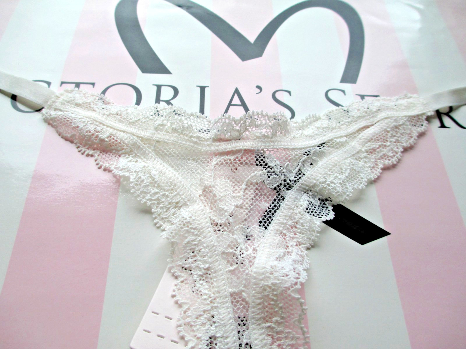 VICTORIAS SECRET High Leg String Thong Panty VS Coconut White Lace S M L XL NWT
