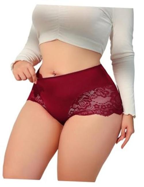 Women’s Plus Size Contrast Lace Boyshorts Mid Rise 3X-Large Plus Burgundy