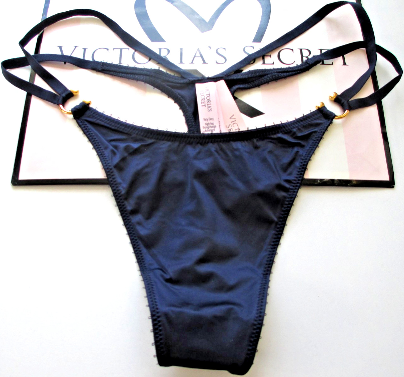 VICTORIA’S SECRET VERY SEXY High Leg Thong Panty S M L XL Navy Blue NWT Hardware