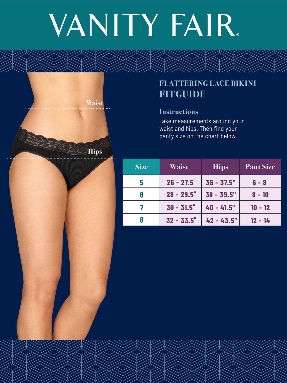 3 Pack Vanity Fair Flattering Lace Bikini Pantiy 18285 Underwear White 5 6 7 8