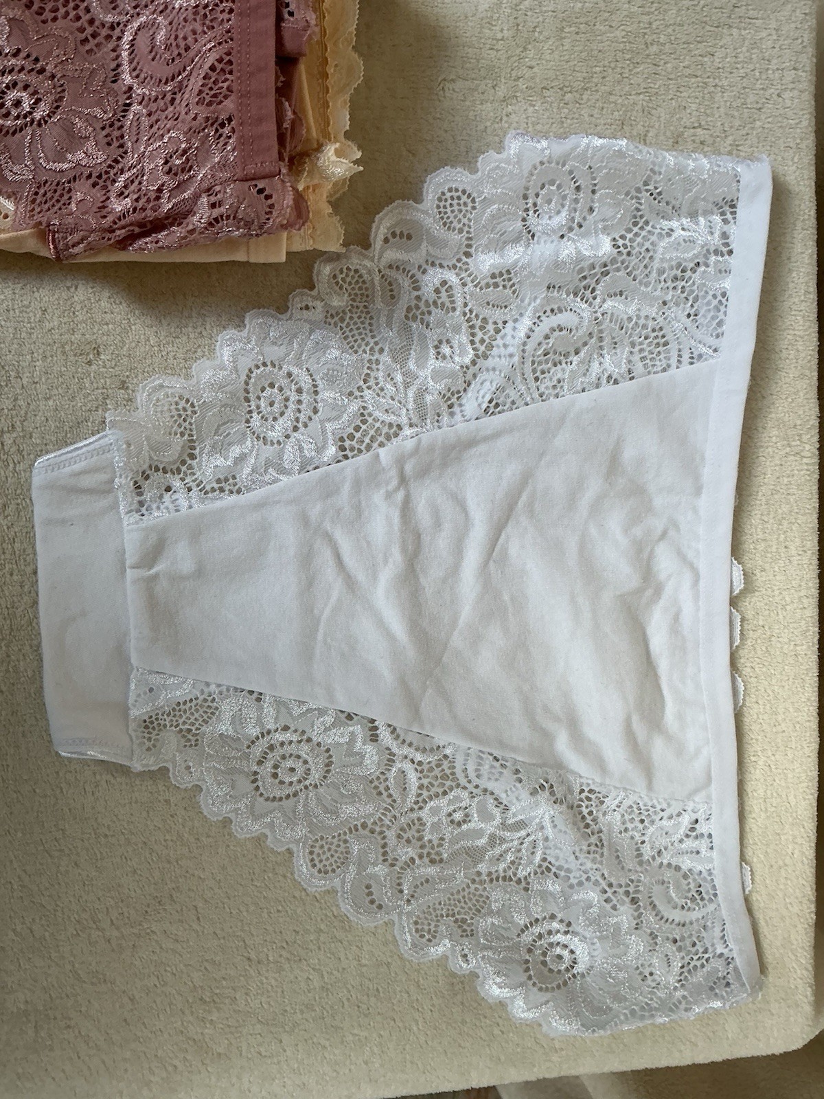 Ladies 5 New Cotton Large Lace Panties Red Black White Pink and Beige Underwear