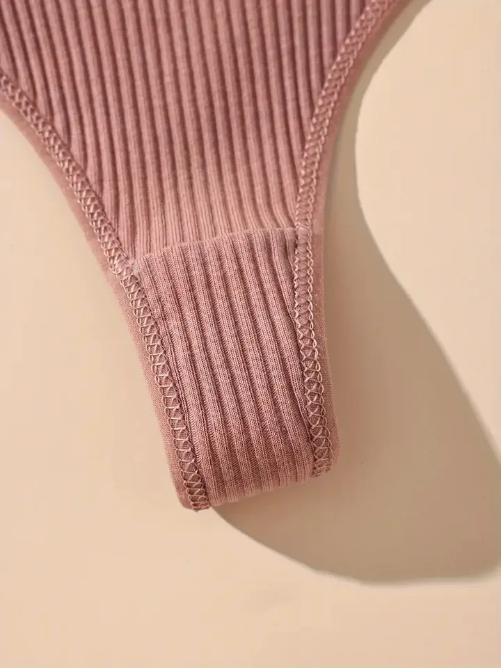 Cotton Thong Panties Low Rise Striped Soft Breathable Women’s Underwear 7 Pcs