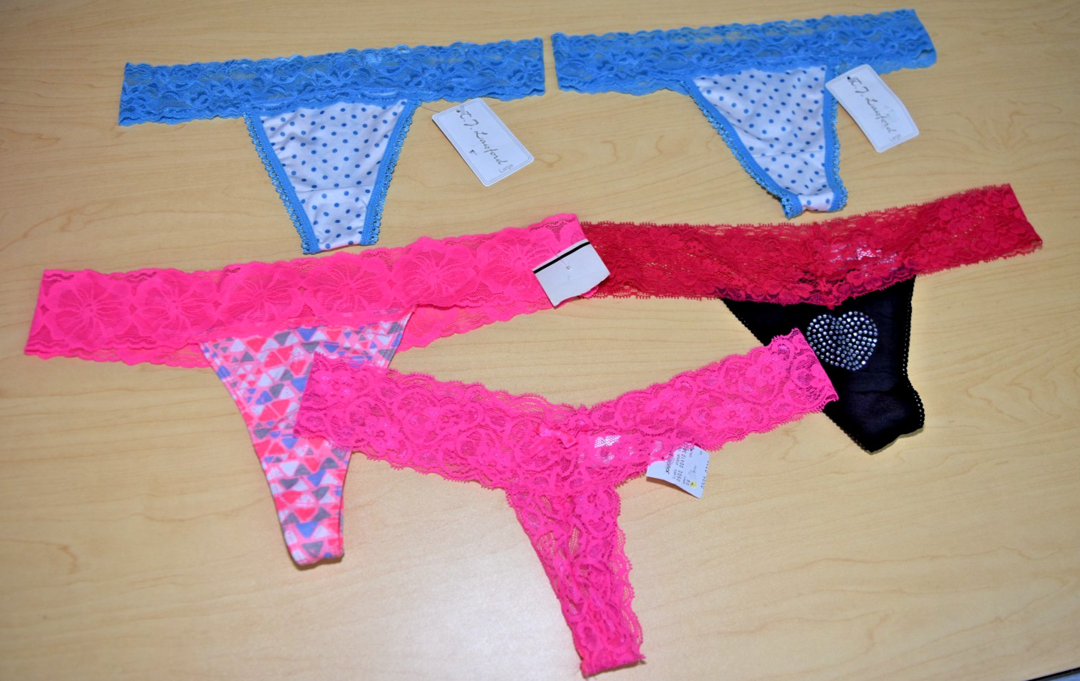 5 New Pink Blue Black Lace top thong panties Lot Discreet Shipp L large