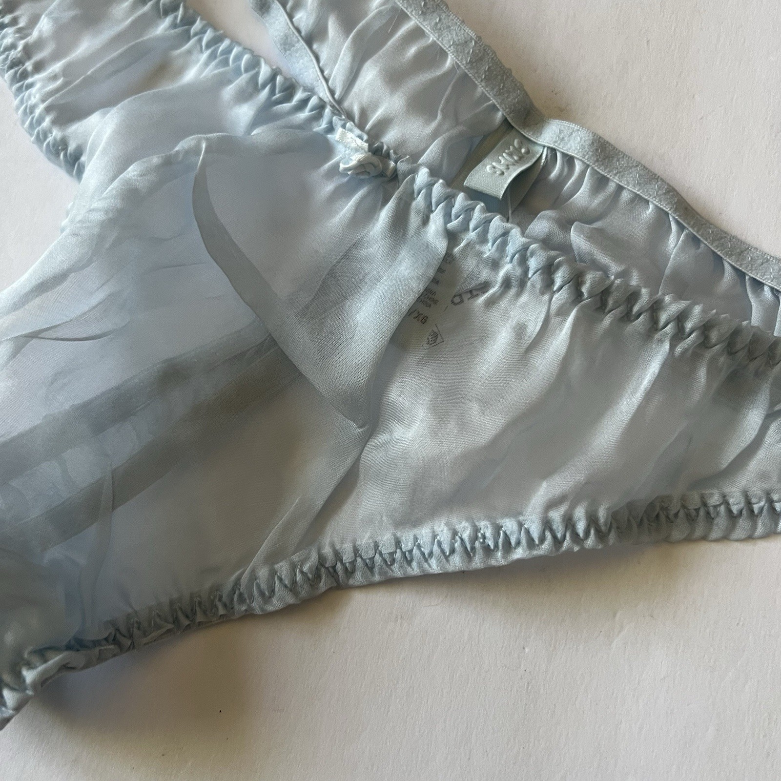 SKIMS SILK CHIFFON SHEER THONG FROST BLUE SIZE XL NEW