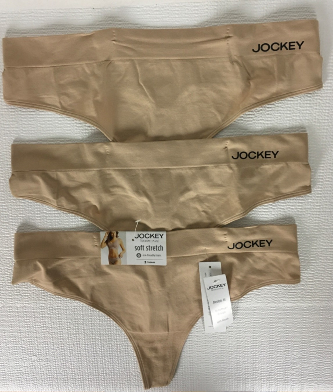 Jockey Essentials 3 Pack Thong Underwear Size XXL Seamless Soft Stretch Tan New