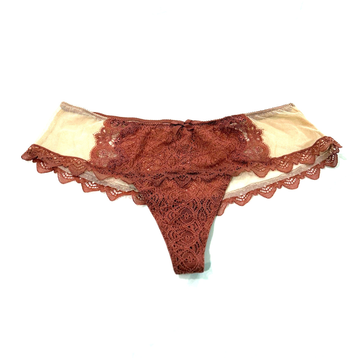 Victoria’s Secret Dream Angels Wide Side Lace Mesh Thong Panty Dusty Rose