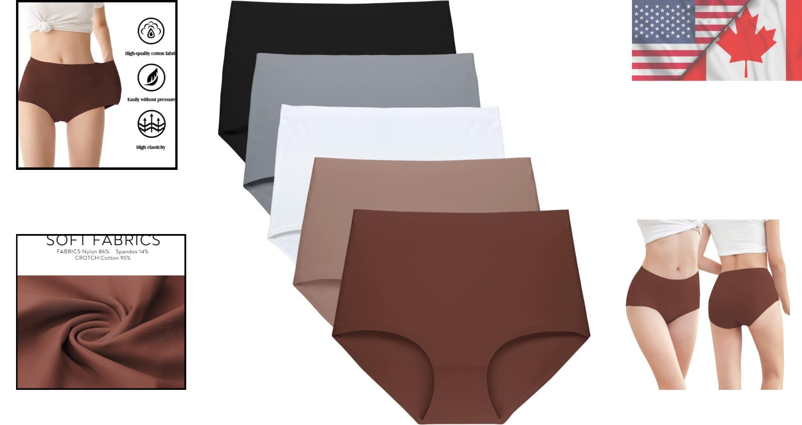 No Show High Waist Briefs – Seamless Women’s Underwear Multi Pack, 5 Count