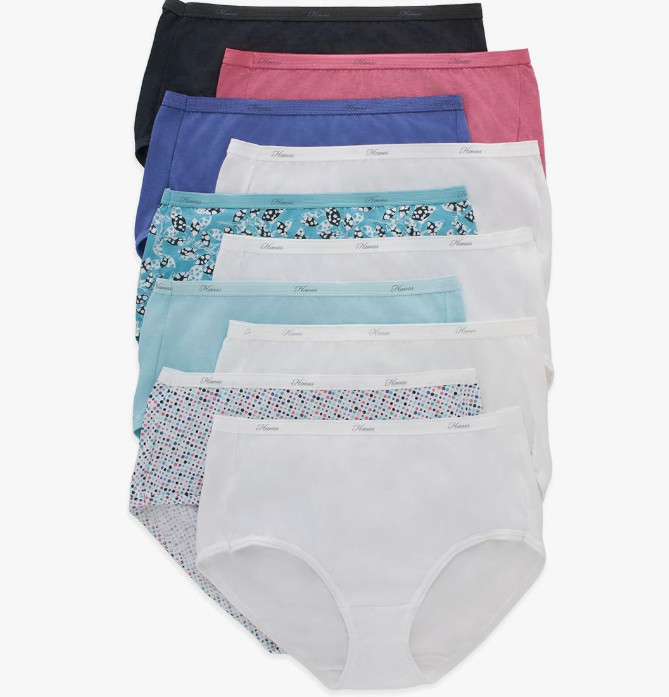 Hanes Women Underwear, 10-Pack, Full-Coverage Brief Panties- Multi Color, SIZE 8
