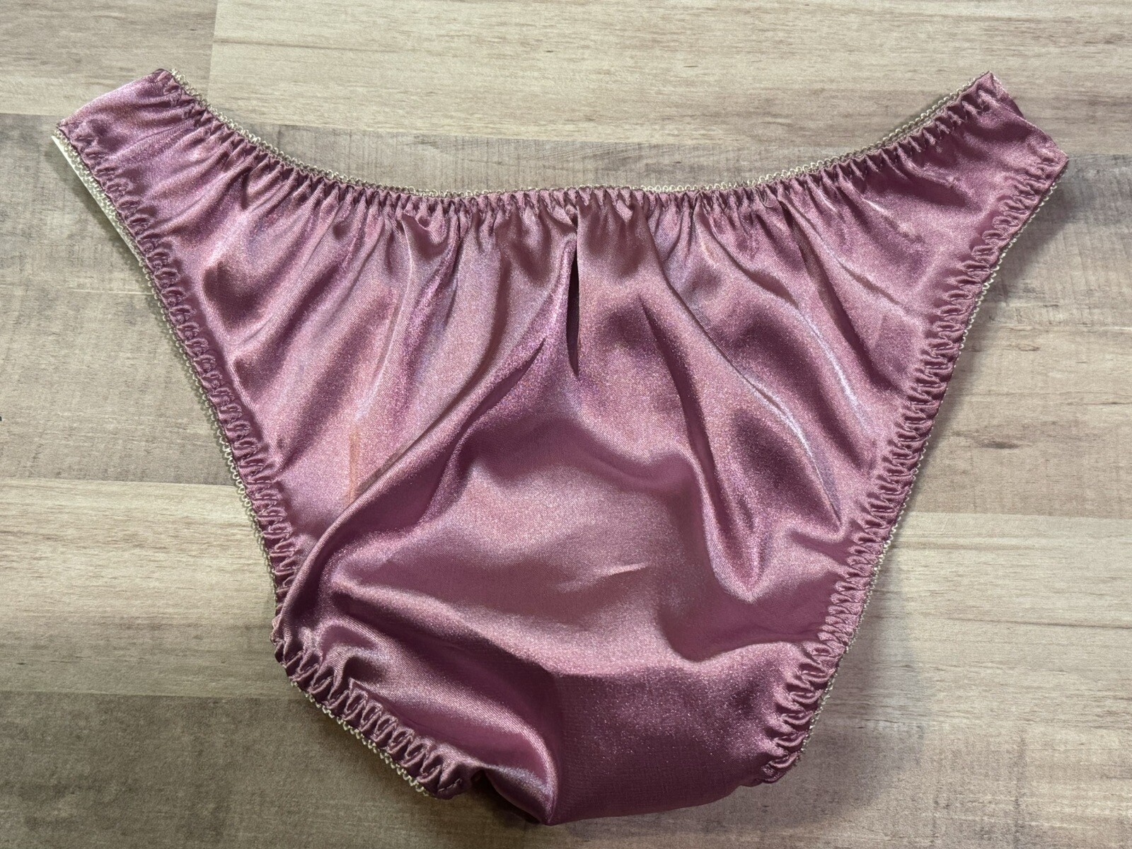 Soft Purple Satin Bikini Brief Panties Black Bow Trim Sz XL