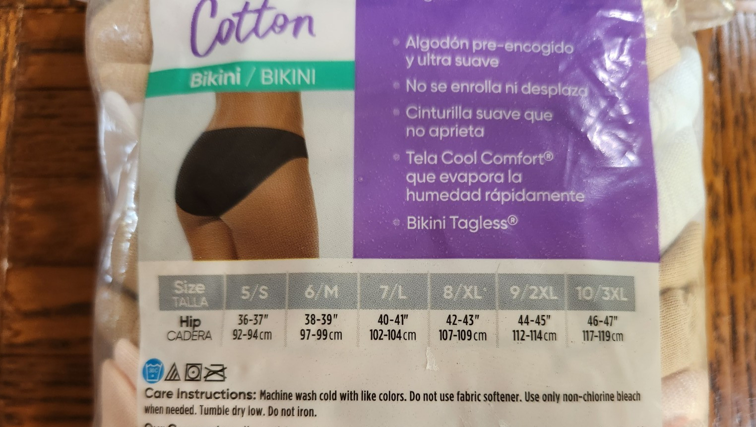 HANES Tagless BIKINIS, 6 Pair, Cotton Wicking Cool Comfort, Women’s 9/2XL