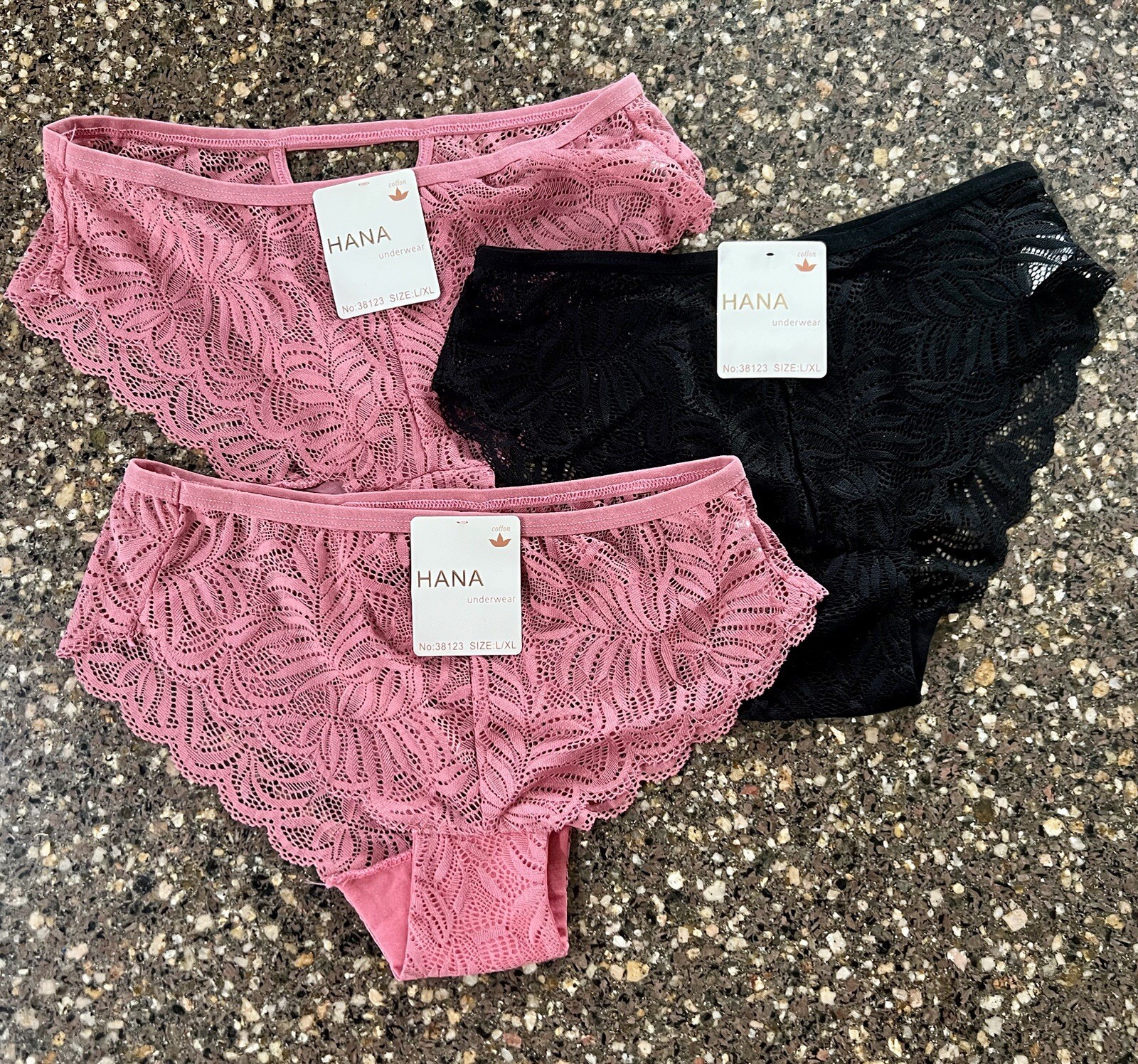 NWT Lot of 3 Hana Lace Panties Briefs Lingerie Underwear Women L/XL Pink Black