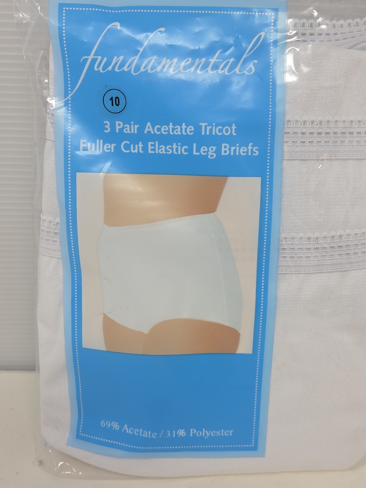 Sears Fundamentals Acetate Tricot Full Cut Elastic Leg Brief 3 PAIR SZ 10 NEW