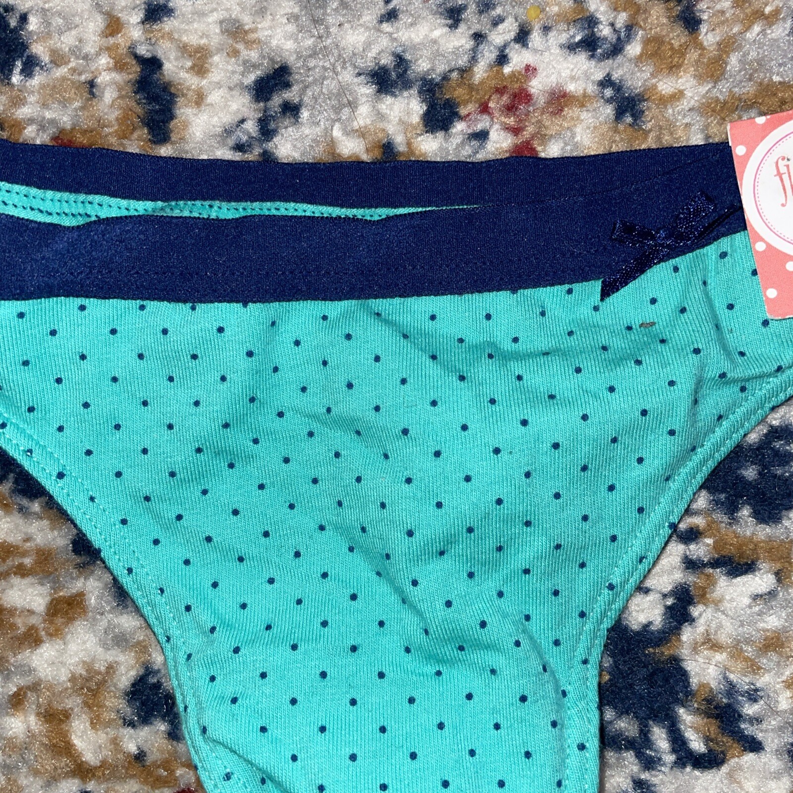 NWT Flirtitude XS Green With Blue Dots And Trim Thong