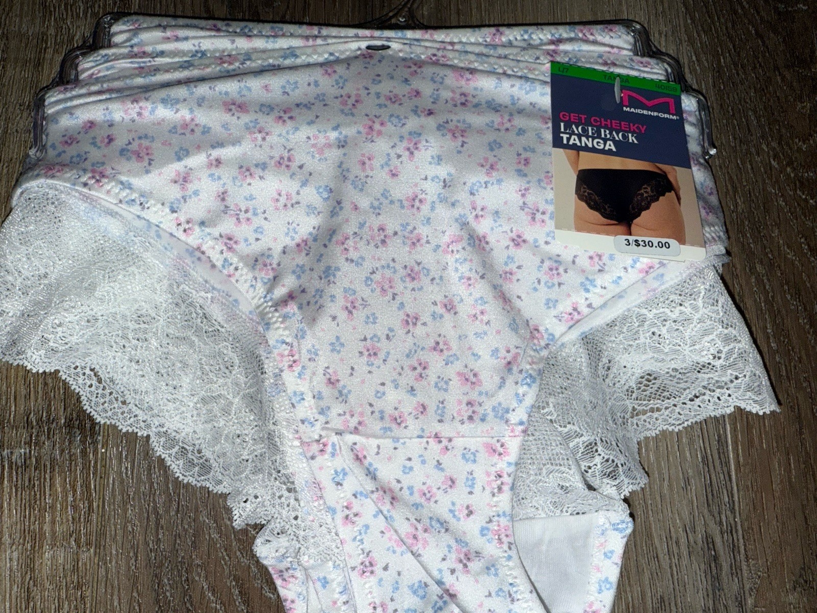 Maidenform ~ 3-Pair Women’s Tanga Underwear Nylon Blend Lace Trim (B) ~ 2XL/9