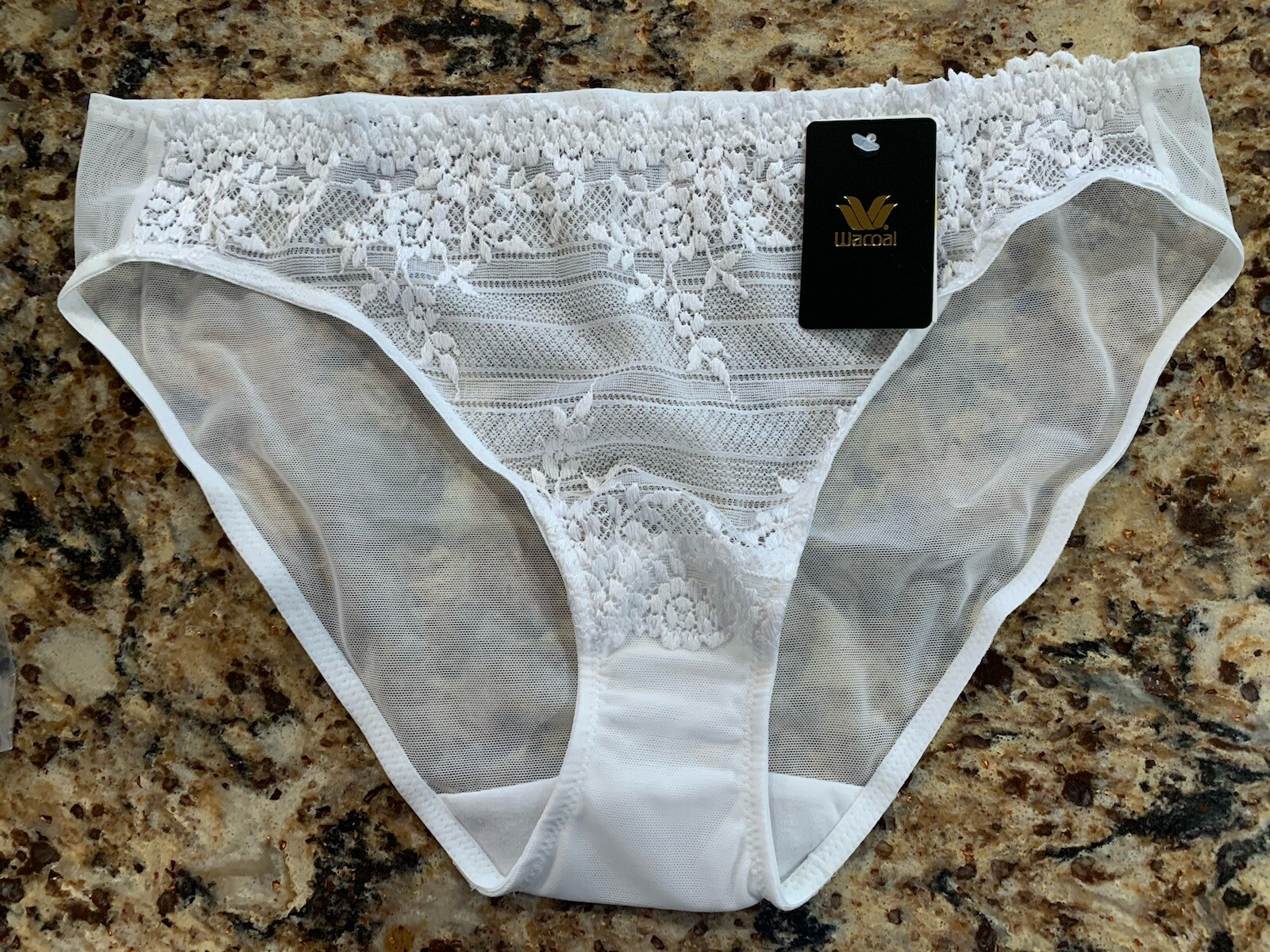 WACOAL 64391 ~ WHITE ~ EMBRACE LACE SEMI SHEER BIKINI PANTIES ~ SIZE XL