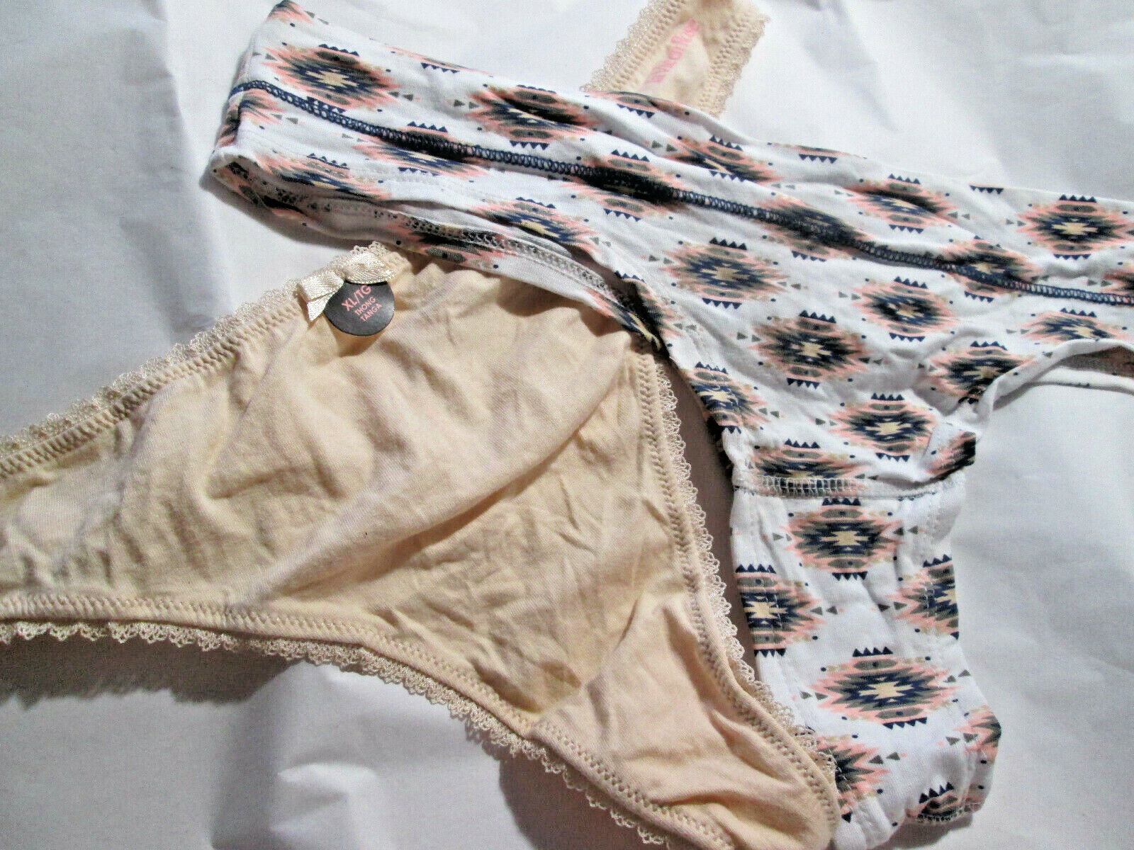 2 New Tarea & la Vie en Rose Thong Panties Size XL Southwestern Print+Beige/Bow