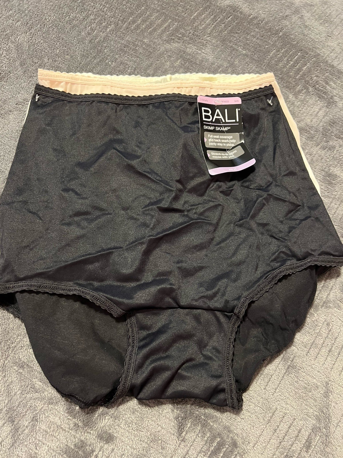 Bali Women’s 3-Pk. Skimp Skamp Brief Underwear, Black, Rose, Moonlight Medium