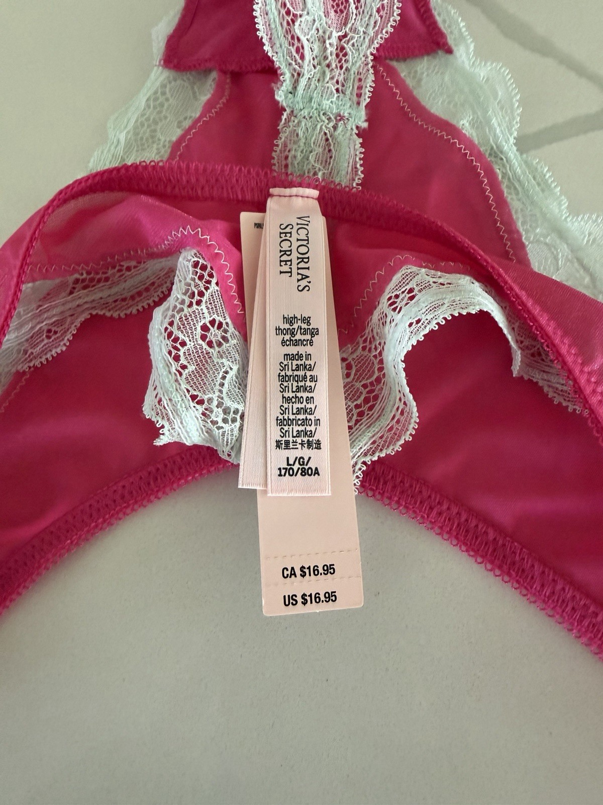 Victoria’s Secret TEASE Thong Panty Pink Mesh Blue Lace Large NWT