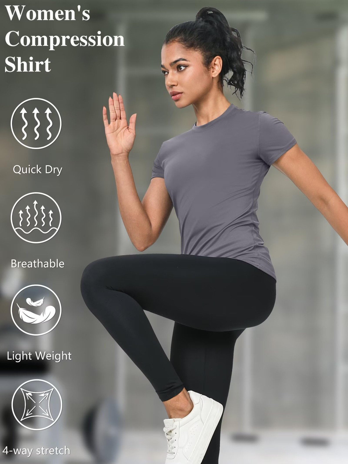 5-Pack Women’s Compression Shirts Short Sleeve Workout Tops Athletic Baselaye…