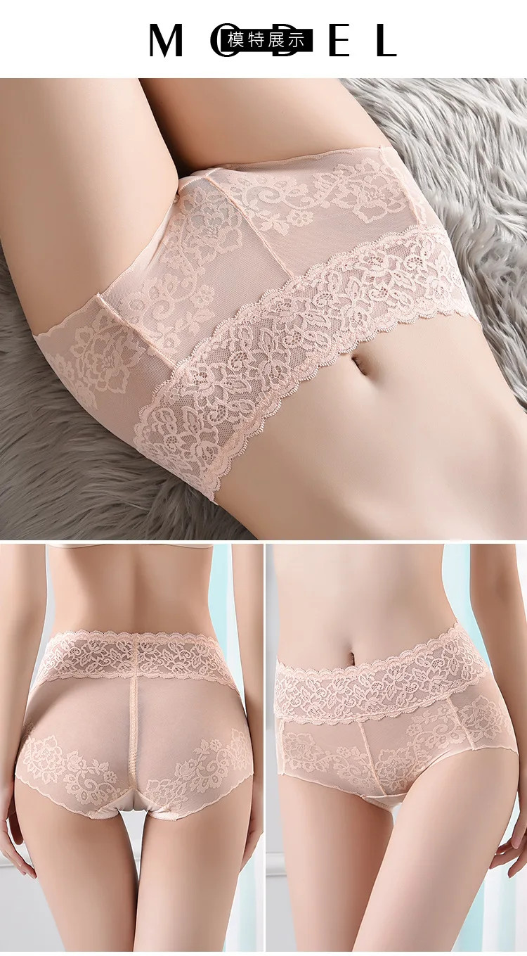 Lace Briefs Mid Rise Sheer Elastic Breathable Underwear Panties Women Soft