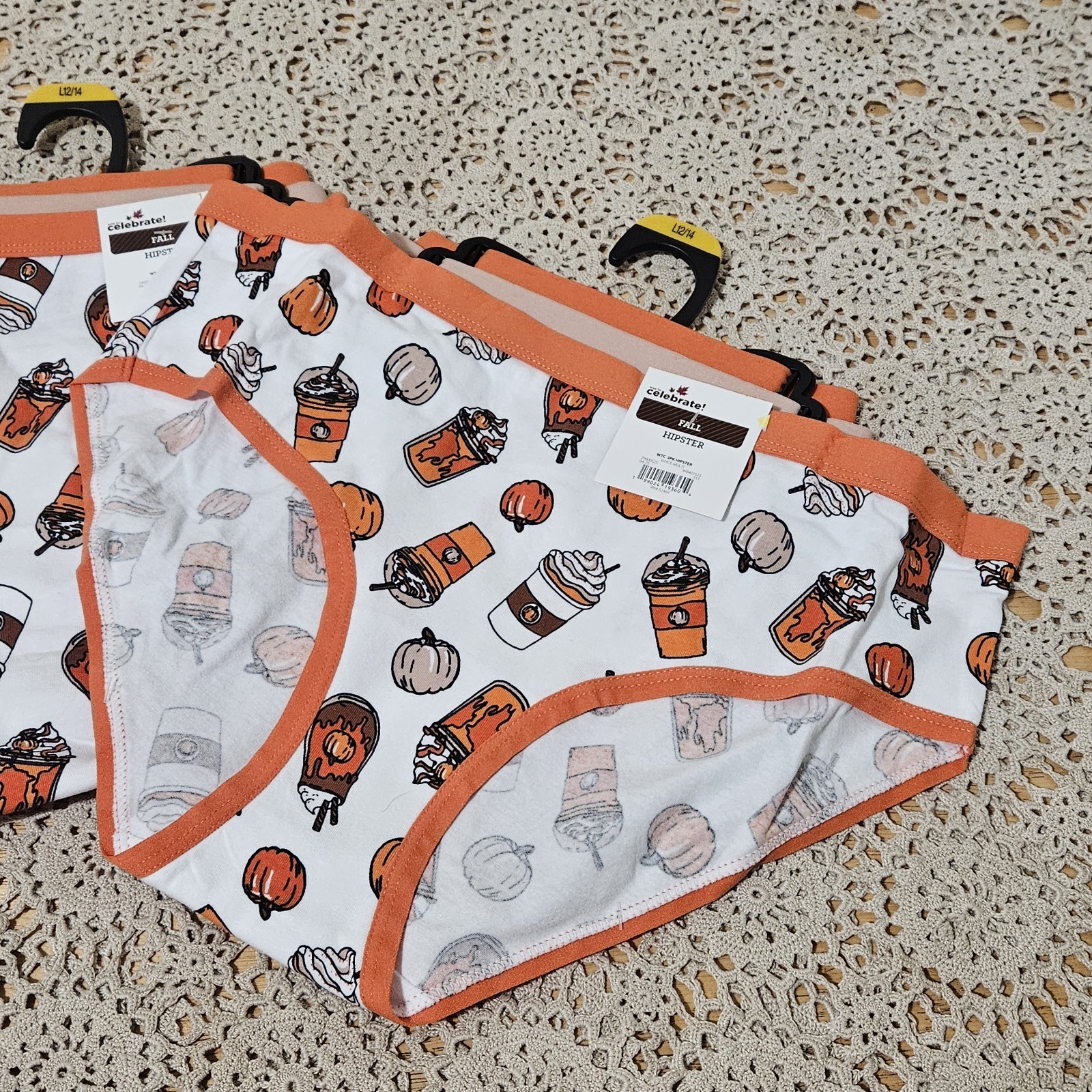 Lot 6prs NEW Women’s Hipster Underwear-Fall Autumn Design-size L 12/14 PUMPKINS