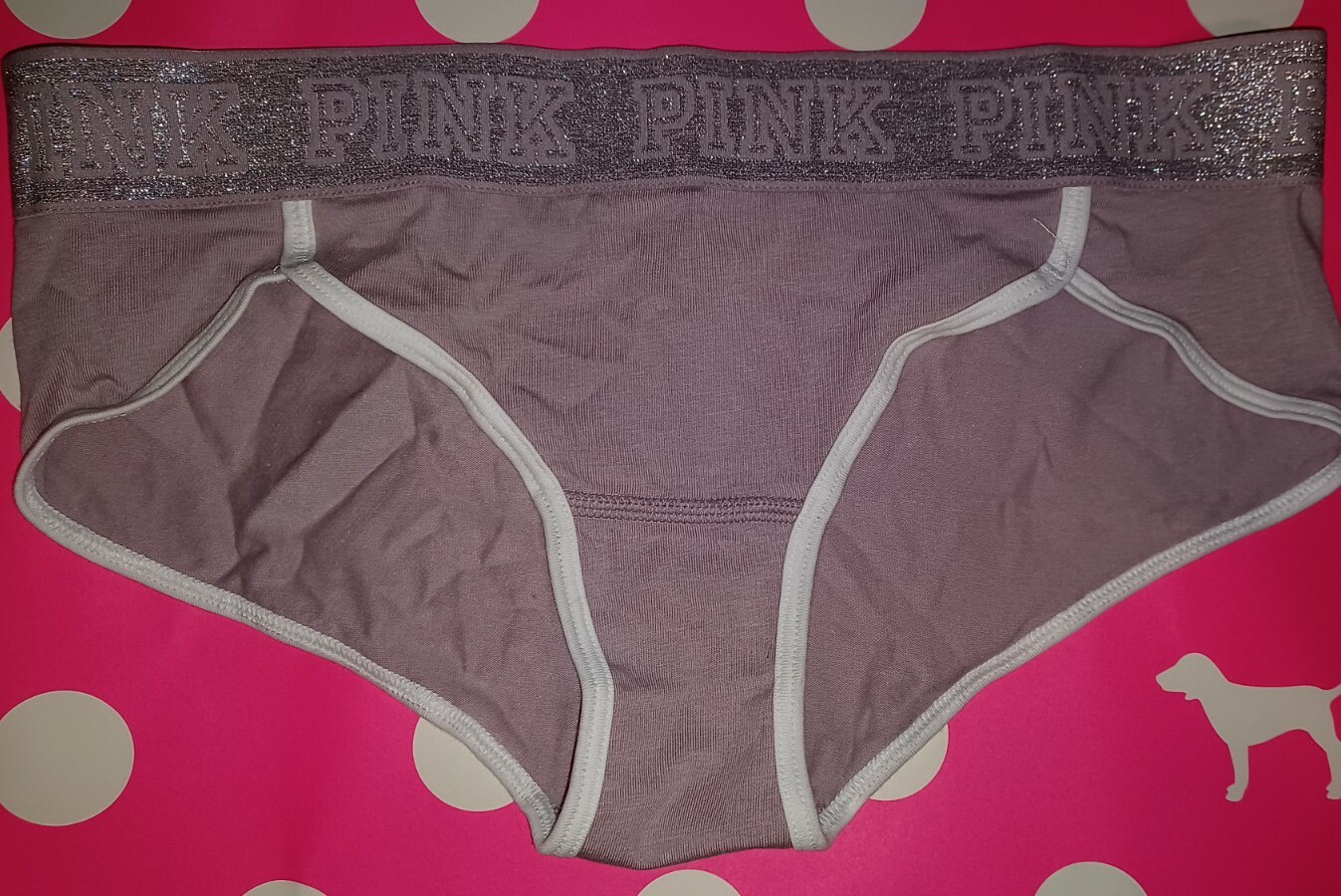 Vs glitter logo hipster Panty BRAND NEW SIZE small dusty mauve logo