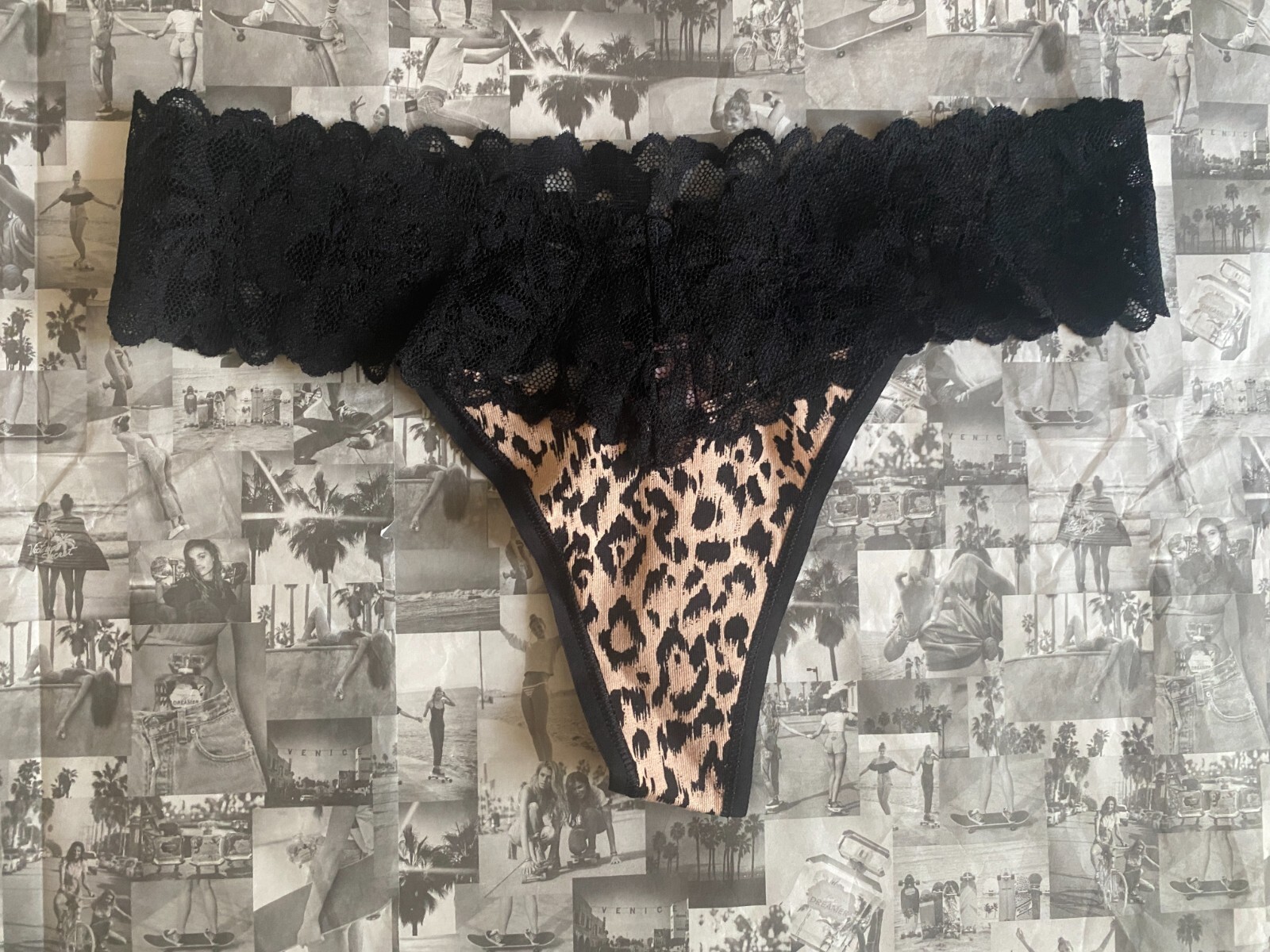 NWT Victoria’s Secret Cotton Lace-waist Thong Panty Classic Camo Leopard Medium