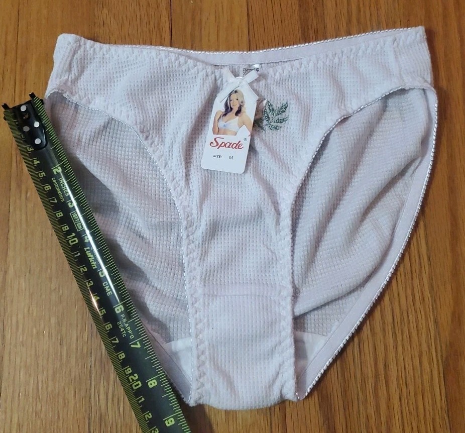Vintage Hi Cut Bikini Panties Spade Size Medium White w Pink Rose Embroidery