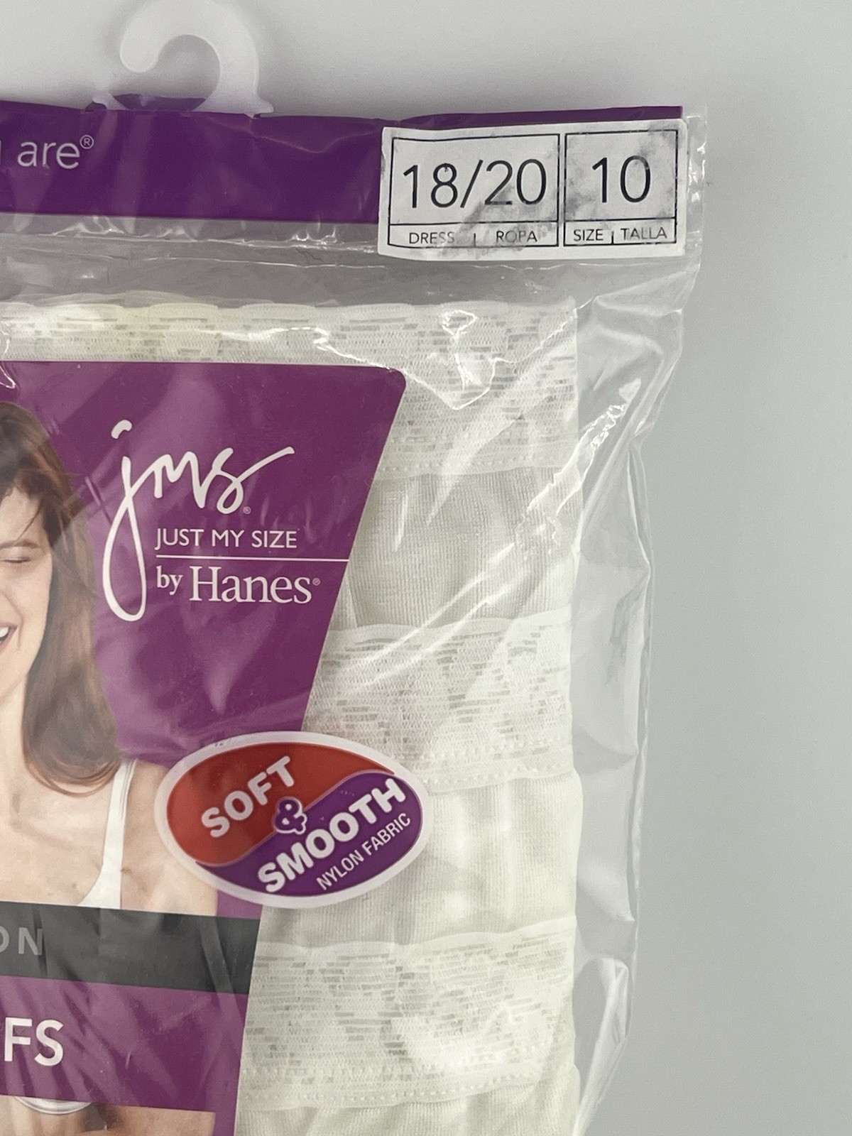 Just My Size Nylon Brief Panties 100% nylon Soft & Smooth Size 10 White 4 Pack