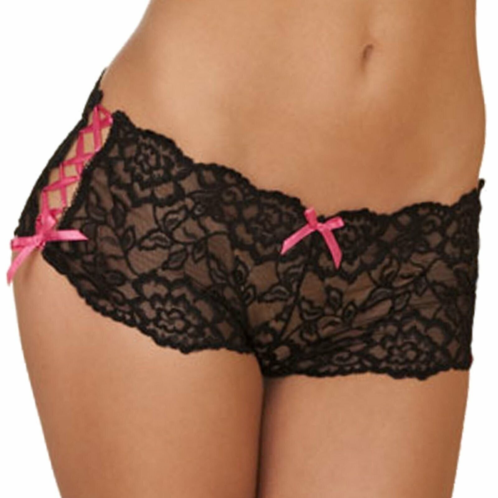 Rene Rofe Crotchless Lace Side Tie Boyleg Pantie Panty