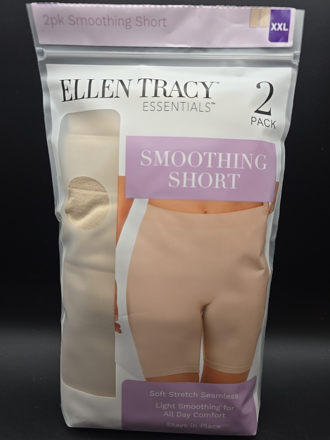 Ellen Tracy Women’s 2-Pack Body Hugging Smoothing Short XXL Sunbeige