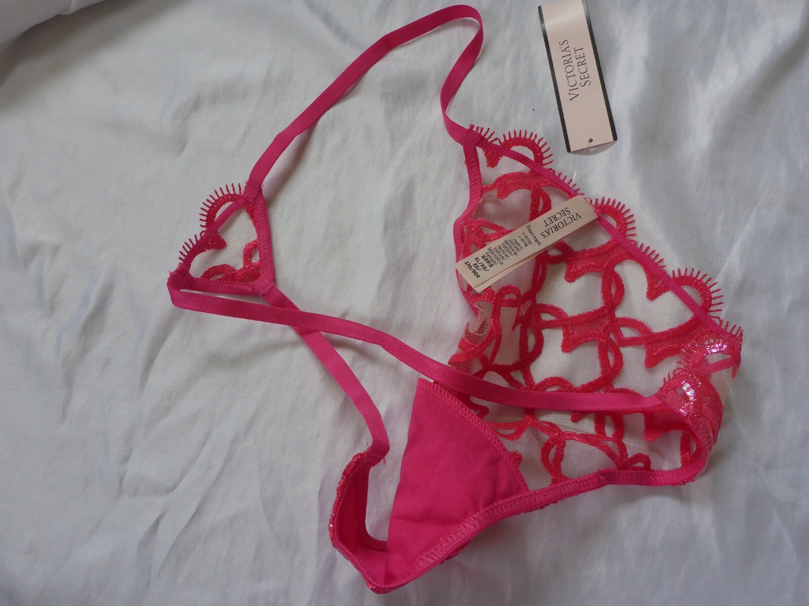 XL, Victoria’s Secret Dream Angel G-String, pink, foiled hearts on mesh, NEW