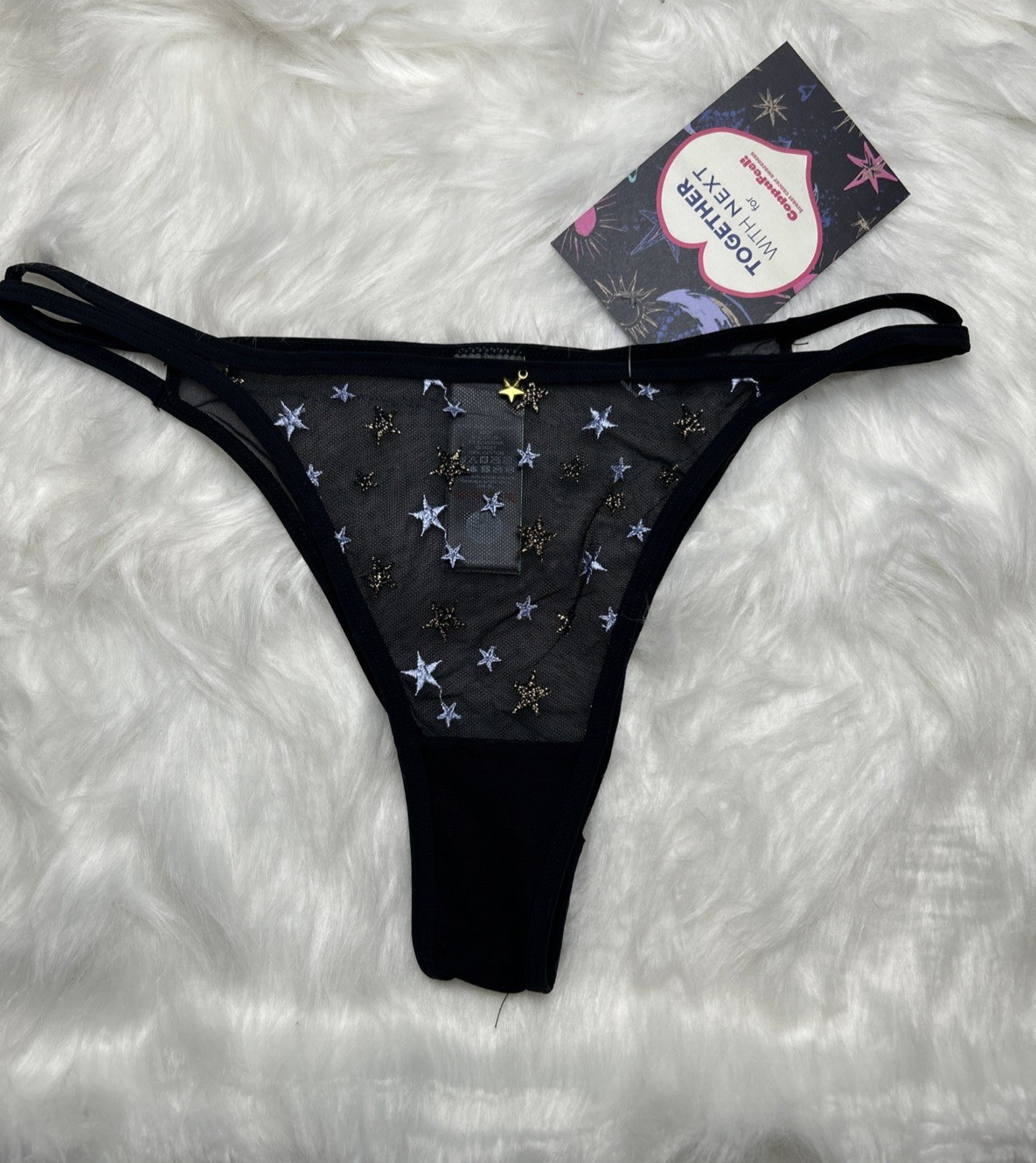 NEXT – STAR EMBROIDERED TANGA KNICKERS – F29-104 – SIZE UK 8 – BLACK