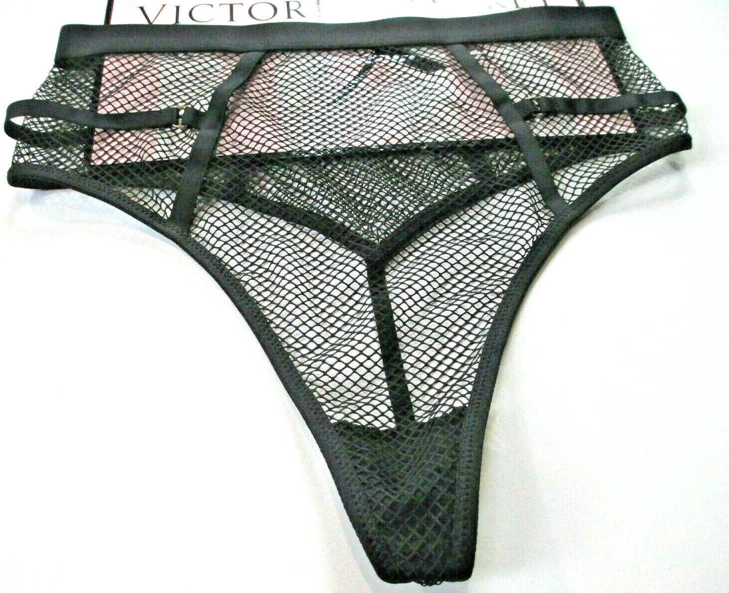 VICTORIA’S SECRET VERY SEXY High Waist Thong Panty S M Black Fishnet Lace NWT VS