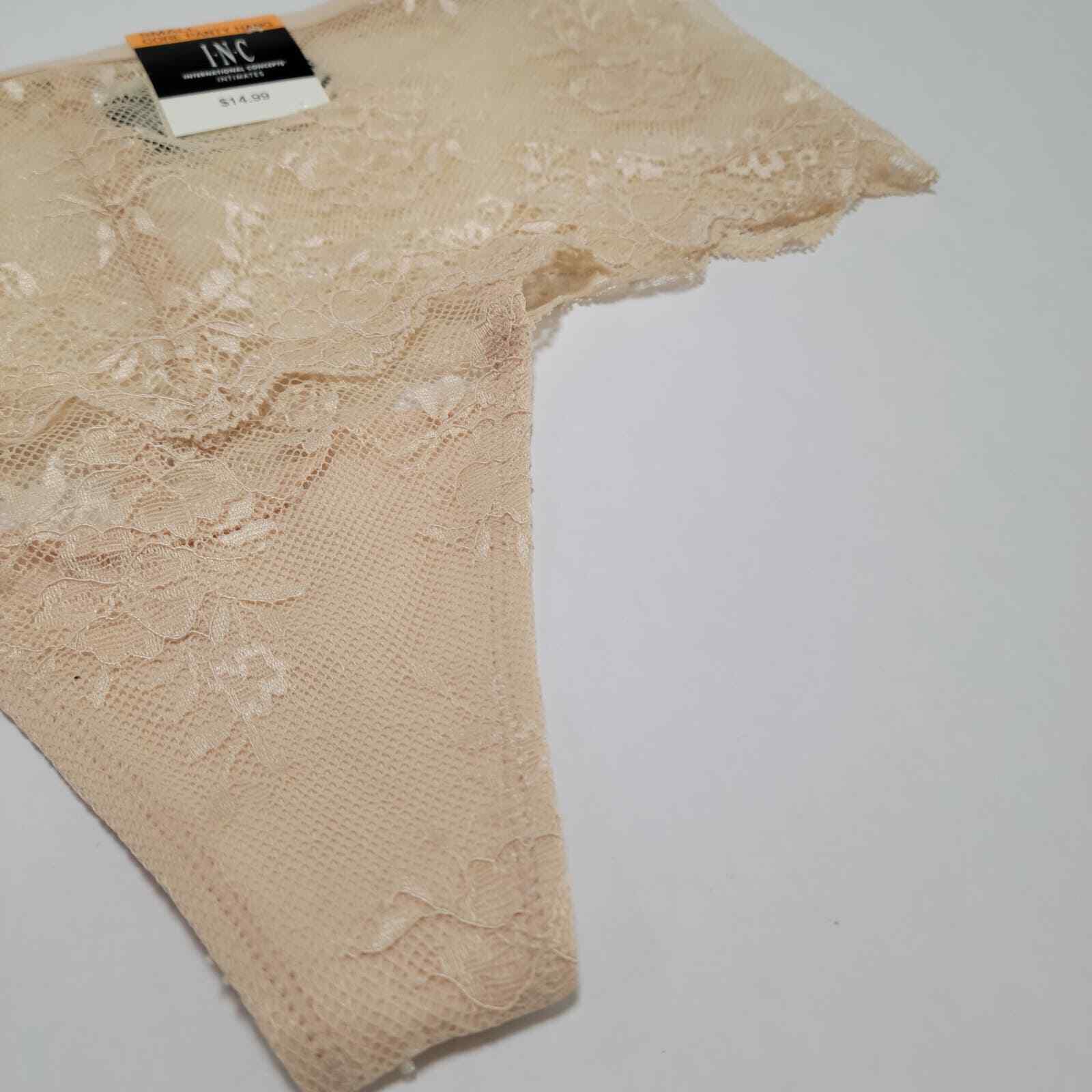 INC International Concepts High-Waist Lace Thong, Almond Latte NWT $15 Small