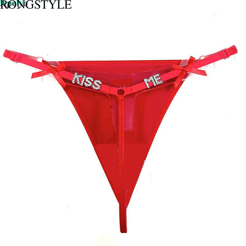 Sexy Thongs Shiny Crystal Letter Elastic Band Bow Women Thong Panties Underwear
