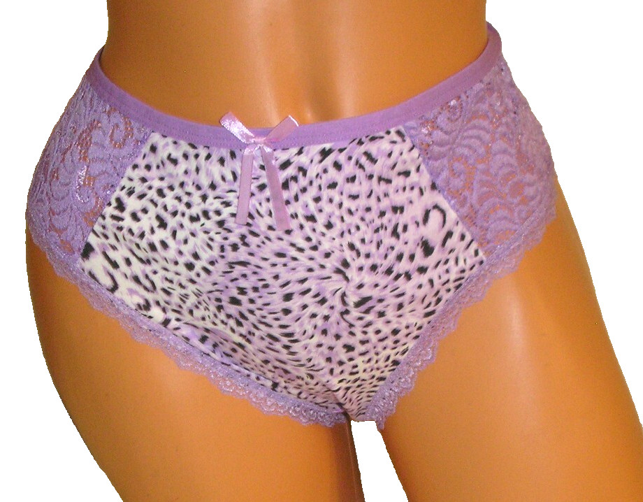 Panties Lingerie Animal Print & Purple Lace Brief, Size 1XL / 2XL Adult Gift
