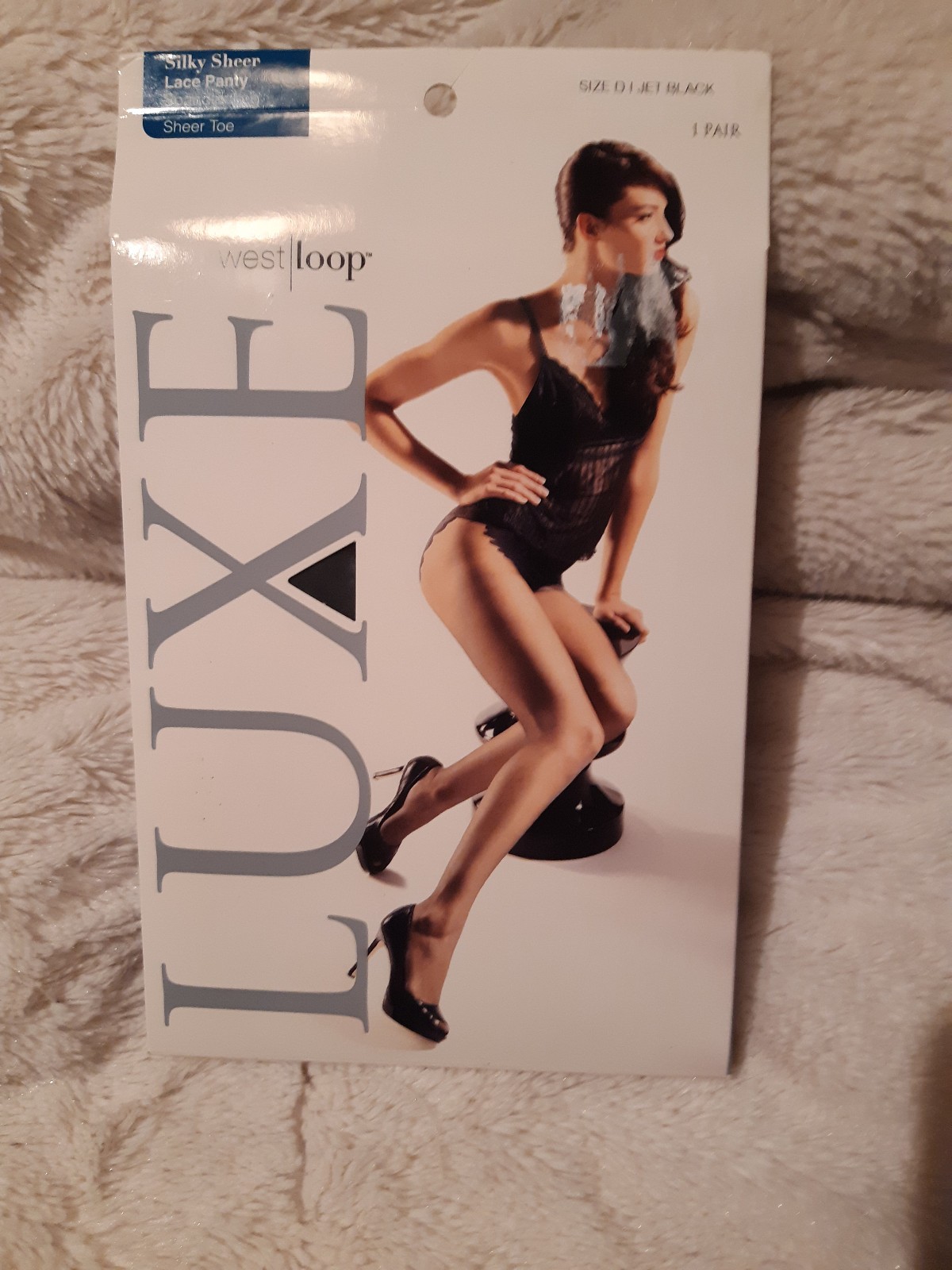 West Loop Luxe Silky Sheer Lace Panty Spandex Leg Sheer Toe Size D Jet Black
