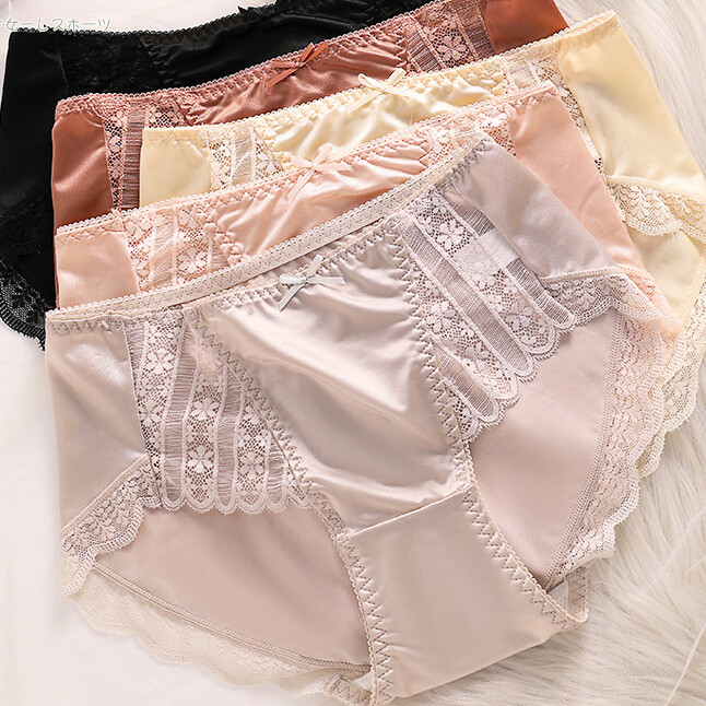 5PCS/LOT Sexy Womens Silky Satin Panties Brief Ladies Lace Underwear Lingeries