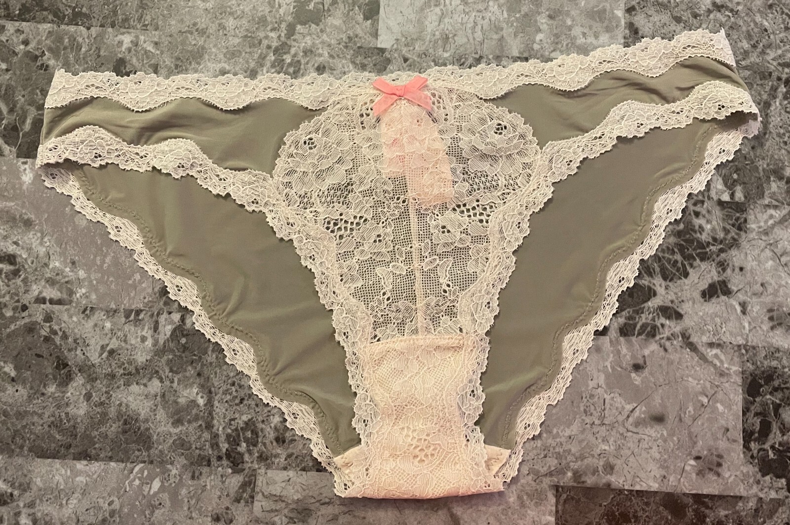 NWT VICTORIA’S SECRET DREAM ANGELS LARGE TAUPE SMOOTH LACE RARE CHEEKINI PANTIES
