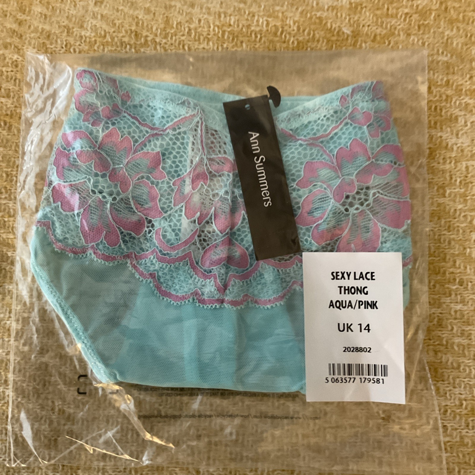 Ann Summers Sexy Lace Planet Thong Size 14 – New With Tags – Aqua / Pink