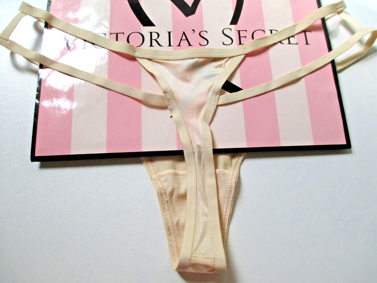 VICTORIA’S SECRET VERY SEXY Thong Panty M XL Ivory NWT Strappy VS FREE SHIP 4+