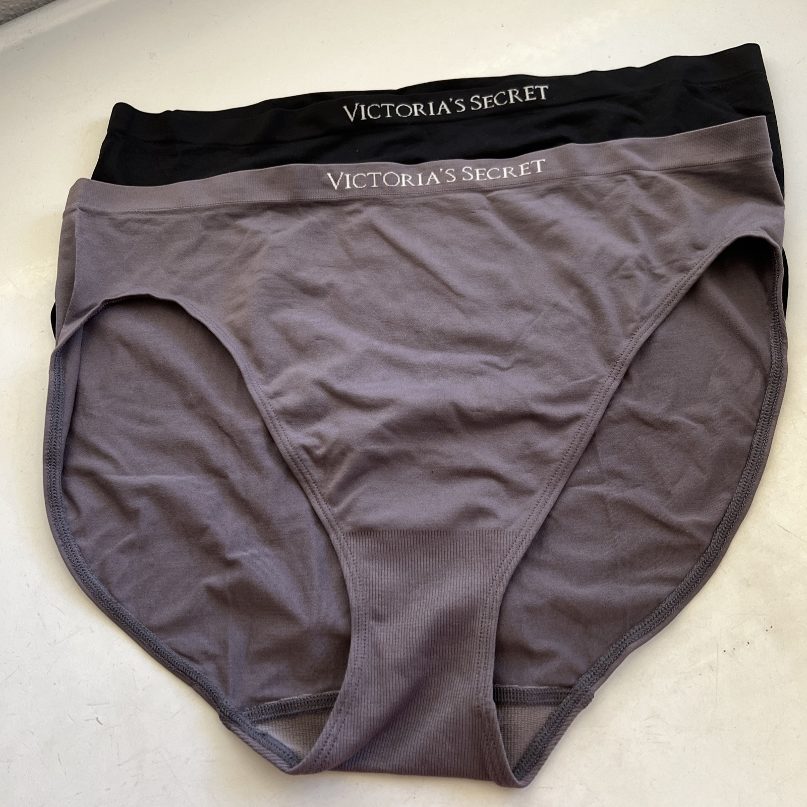 Victoria’s Secret Seamless High Leg Brief Panty 2 Pairs Black Plum XXL